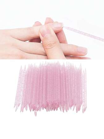 50 piezas/paquete Herramienta de cuidado de uñas desechable de doble extremo multifunción para empujar y remover cutículas, adecuada para limpieza, manualidades, aplicación de calcomanías de uñas, encerado, raspado (Rosa)