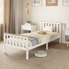 Single Bed Frame, Wooden Bed Frame, Storage Space Underneath, Natural Wood, White - White - View 7