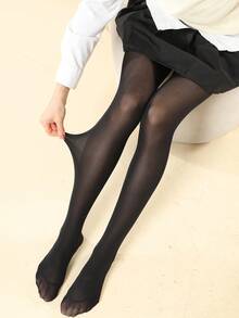纯色保暖连裤袜，性感修身保暖连裤袜，舒适 - 黑色 - 查看 9