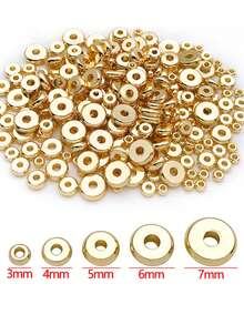 20 Pcs/Pack 3mm-7mm 18K Gold Plated Flat Wheel Spacers, DIY Jewelry Accessories Smooth Flat Beads For Bracelet And Necklace Spacing. - Gold - View 2