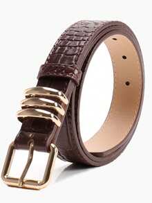 High-Quality Crocodile Embossed Faux Leather Retro Alloy Buckle Women's Belt, Slim Waist Belt For Women's Dresses And Jeans, Minimalist, Casual, Elegant Solid Color Women's Belt, Versatile Belt Suitable For Dresses And Pants, Daily Wear - Fashion Belts - View 13