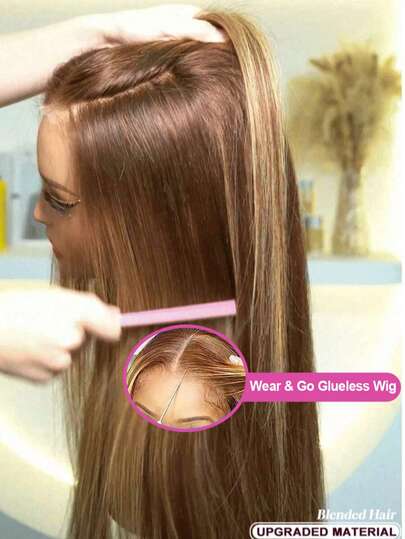 5*5 Wear And Go 4/27 Honey Blonde Long 8-34 Inch Wig Human Frontal Hair 13x4 HD Lace Front Wigs 200% Density Brazilian Virgin Pre Cut Lace Human Frontal Hair Straight Wig Pre Plucked With Baby Hair Blended Hair For Women Daily Party Christmas Use