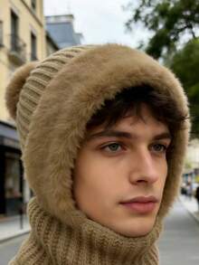 冬季保暖加厚帽子围巾面罩三合一套装，保暖防风脖套拉法帽，女士冬季服装情人节礼物 - 彩色 - 查看 9