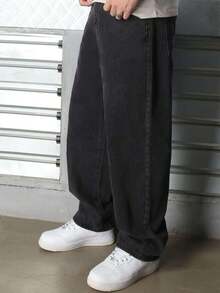 Logeqi® Jeans Vaqueros Lavados Versátil Baggy De Hombre - Gris - Ver 3