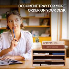 Wooden Desktop Organizer Paper Storage Letter Tray File Sorter - Desk Rack Magazine File Dividers Holders For Home Office Accories Wood Desk Cabinet With 3 Layer Trays Natural 3KWJG-NA - 3層0抽屜 - 查看 7