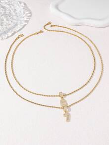 2pcs Luxury Copper Zirconia Stone Arabic Number 67 Pendant Necklace Set With Stainless Steel Twisted Chain, Elegant Gift For Women, Daily Wear - Copper-set  Number Necklace Set - View 4