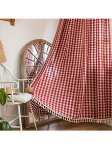 1 st enkel amerikansk rutmönstergardin, lämplig för sovrum, vardagsrum, balkong - röd pläd - Visa 11