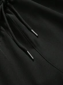 2 piezas Pantalones de 3/4 de longitud para hombres con bolsillos en ángulo y cordón en la cintura - Negro - Ver 7