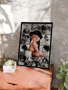 1件定制照片文字帆布画，个性化帆布印刷品，定制帆布海报，宝宝出生记录帆布画，宝宝成长里程碑帆布画，宝宝照片帆布画，定制姓名，定制文字，婴儿房墙面装饰，墙面挂饰，桌面摆件，办公桌装饰，婴儿派对礼物，性别揭晓派对礼物，洗礼礼物，圣诞节礼物