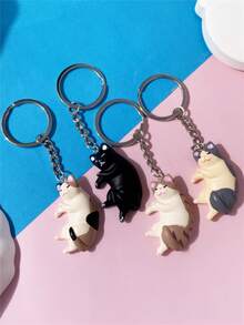 4-Piece Cute Cartoon Reclining Spotted Cat Keychain, Backpack, Schoolbag, Car Keychain, Souvenir Gift For Friends, Animal Charm Valentine's Day Gift. - Cat - View 1