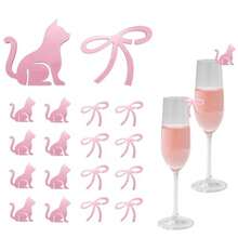 20 Pcs Bow Wine Glass Markers Cat Drink Charms Pink Bowknot Drink Tag Coquette Birthday Wedding Bachelorette Tasting Party Decoration - 如圖 - 查看 1