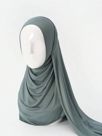 1pc Women's Casual Solid Color Soft Modal Frill Trim Headscarf, Conservative Plain Headwrap Suitable For Daily Use