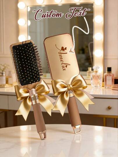 Peigne à coussin d'air personnalisable et personnalisé, peigne à sac à air, peigne de massage de la tête, peigne de coiffure, peigne de barbier, peigne à queue pointue, peigne de massage, peigne démêlant, outil de massage, peigne pour teinture capillaire, grattoir de massage de la tête, démêle facilement les nœuds, peigne à coussin d'air élégant en or, carré, rond, frisé, cadeau idéal pour les mariées, demoiselles d'honneur, la Saint-Valentin, la Fête des Mères pour les amis, petites amies, épouses, mères