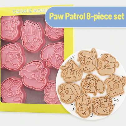 Paw Patrol Bộ 8 khuôn cắt bánh quy Giáng sinh, khuôn nướng bánh quy fondant hình quả cầu Giáng sinh hoạt hình, dụng cụ ép 3D, đồ trang trí Giáng sinh, đồ ngủ Giáng sinh, quà tặng Giáng sinh, đồ trang trí Giáng sinh