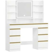 Hzuaneri Dressing Table With LED Light, Vanity Desk With 1 Large Drawer And 8 Small Drawer Cabinets, Adjustable Brightness, Large HD Mirror, 9 Open Storage Areas - Platinum - View 9