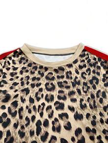 两件套加大码女式冬季休闲套装，豹纹长袖上衣+抽绳长裤，简约时尚。完美的圣诞礼物，舒适休闲的度假套装。春假优雅之选。 - 紅色 - 查看 5