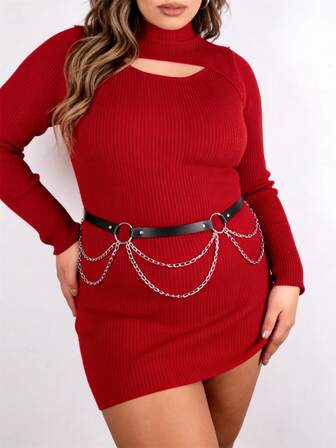 Plusstorlek Dambälte Dam Gotisk Kedjebälte Modebälte PU-lädersele Midjebälte Kroppskedjesele Bältestillbehör