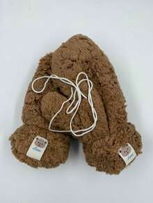 1 Pair Women's Cute Bear Pattern Solid Color Plush Quilted Warm Gloves, Suitable For Winter Casual Outings And Night Dates