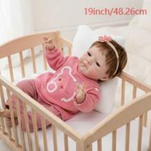 NPK 19英寸八月重生娃娃，已涂装完成，与图片一致，栩栩如生，触感柔软，3D皮肤，手绘可见头发，女孩 - 布身體 - 查看 2