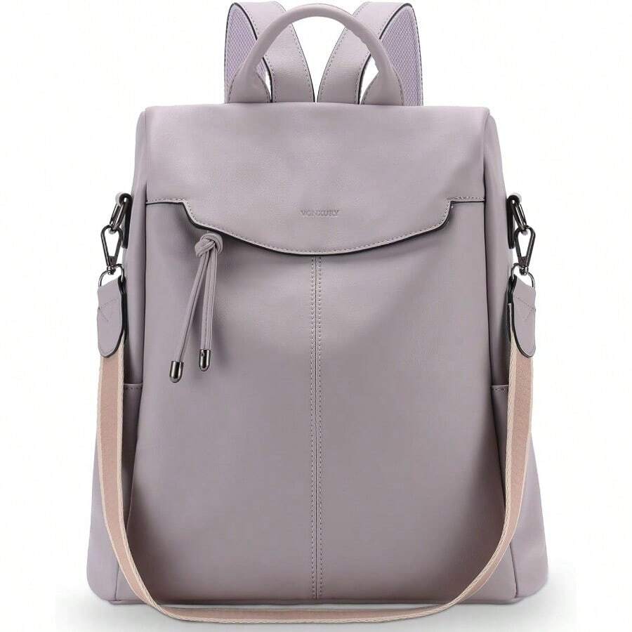 Backpack Purse For Women Fashion Faux Leather Anti-Theft Backpack With Detachable Shoulder Strap For Daily Work Travel - Purple - View 1