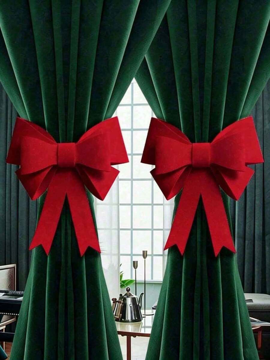 1pc Non-Woven Fabric Bow Window Curtain Tie Back - Red - View 1