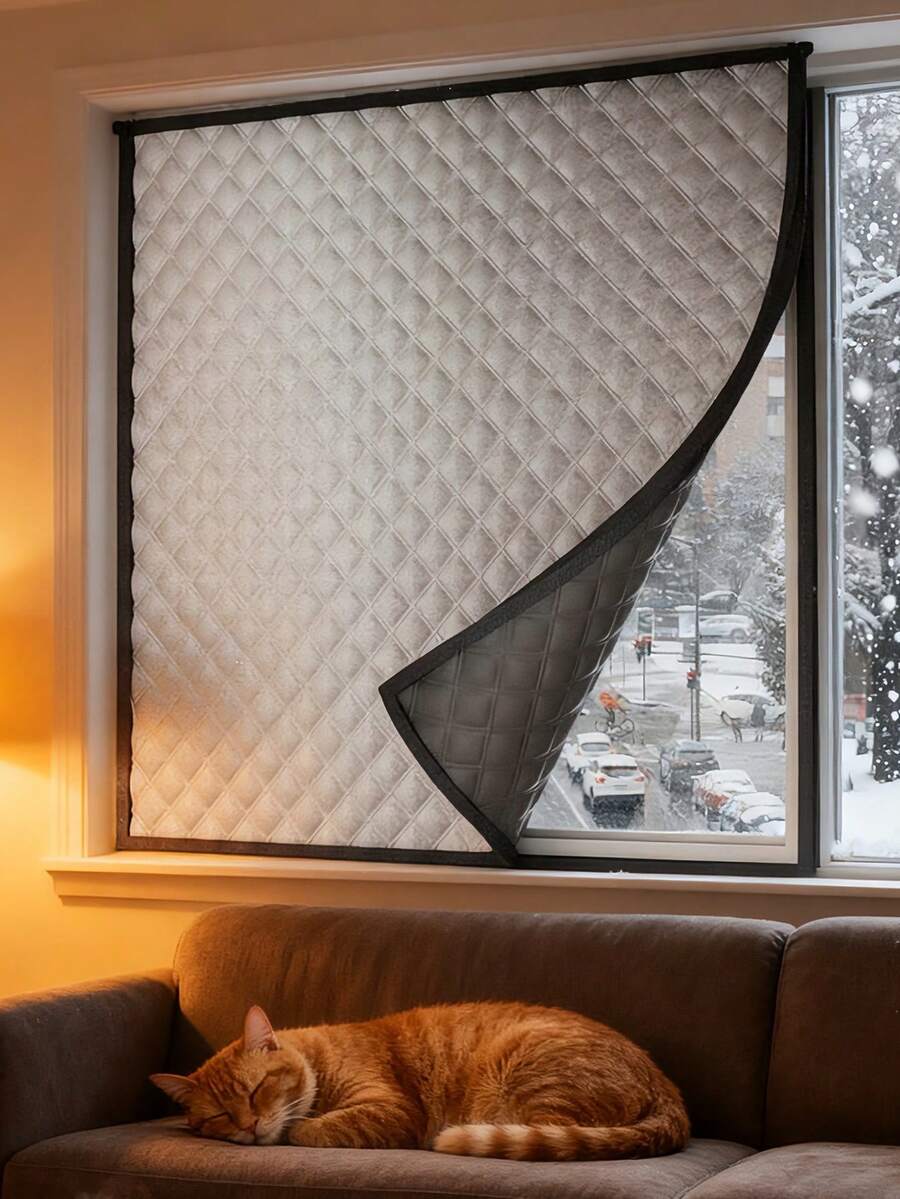 高品质隔热、隔音、遮光窗帘 - 自粘免打孔窗帘，适用于家居纺织品装饰，隔热遮光，无需钻孔，纯黑色窗帘，适用于卧室/客厅/户外花园 - 黑色 - 查看 1