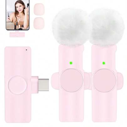 Professional Wireless Lavalier Microphone For Smartphone, Plug-Play Wireless Microphone For Video/Audio Recording, Condenser Recording Lapel Mic For Interview/Vlog/Teaching/Video Recording, Pink, 50mAh/0.185Wh Compatible With Iphone Android Phone For Winter Vacation, Audio/Video Recording, Interviews, Gaming & Live Streaming Vacation Audio Recording Video Recording Interviews Gaming Streaming Live Streaming Mini Microphone