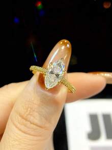 1pc 2 Carat Romantic Brilliant 6-Prong Moissanite & Pave Diamond Engagement Ring, S925 Sterling Silver Luxury Engagement/Promise/Anniversary Ring, Women's Jewelry Gift, Christmas Gift - Six-prong Marquise Diamond Moissanite Ring - 2ct - View 6