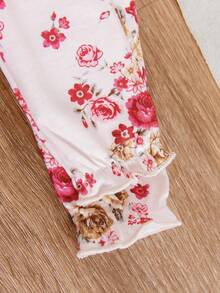 情人节女婴碎花连体衣，甜美可爱，全身饰有小花朵和蝴蝶结领设计，长袖连脚连体衣，配有发带，适合新生儿 - 粉色 - 查看 9