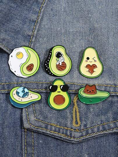 1/6 卡通食物可爱徽章牛油果猫宇航员爱心壁龛造型金属胸针，适合日常佩戴和派对礼物。