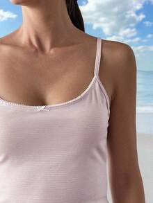 Sunny Girl Style Summer Valentine's Day Y2K Graduation Season Beach Vacation Casual Home Wear Sexy Knit Striped Bow Backless Slim Fit Pink Top - Pink - View 3