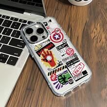 Estuche para iPhone 16, 15, 14, 13, 12, 11 Pro Max, X, XR, XS Max, 8, 7 Plus de  Capitán América - Marco Metálico Plateado con Cubierta Trasera Transparente y Suave - Color 1 - Ver 6