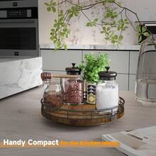 Farmhouse Oak 9" Lazy Susan Turntable Organizer For Cabinet Round Wooden Lazy Susan Organization And Storage For Dining Table Pantry Kitchen Countertop Cupboard Home Decor Walnut Wood - Walnut+9 - View 3