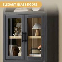 Tall Arched Bookcase With 4 Glass Doors & Open Shelf - Modern Farmhouse Storage Cabinet 72'' - 黑色 - 查看 5