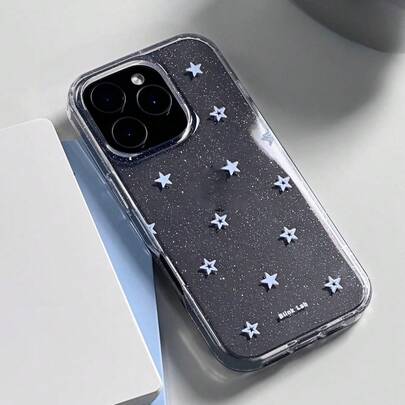 可爱星形元素透明闪亮时尚手机防震壳，兼容17 Pro Max/16/15/14/13/12 Pro Max/11，可爱梦幻闪亮防震保护套，韩版生日派对礼物周年纪念春季适用