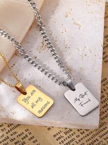 1 Stück personalisierte eingravierte Text- oder Segensviereck-Halskette | Individuell gestaltbare Edelstahl-Buchstaben-Halskette für Frauen | Minimalistischer personalisierter Buchstaben-Halskette | Personalisiertes Geschenk | Halskette für Mutter | Personalisiertes Geschenk | Geschenk für Freundin | Einfache Halskette | Geburtstagsgeschenk | Gedenk-Geschenk | Personalisierte rechteckige eingravierte Text-Halskette | Personalisiertes Neujahrs-Familien-Geschenk - Mini-Text-Stil-Kubakette - Übersicht 7
