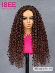 ISEE Hair Wear Go 半头假发，真人发，三合一半头假发，无缝水波纹，无需胶水，无需蕾丝，未经加工的处女发，红棕色，翻转式真人发假发，180% 密度，14-16 英寸波波头，18-28 英寸常规款，度假活力，旅行必备，假日装扮，伴娘礼物，运动度假 - S33 - 查看 5