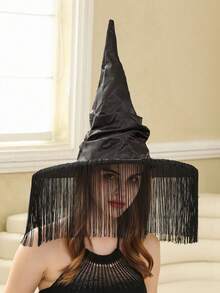 1件新款COS万圣节褶皱流苏布艺女巫帽，派对女巫帽，拍照帽，魔术师帽