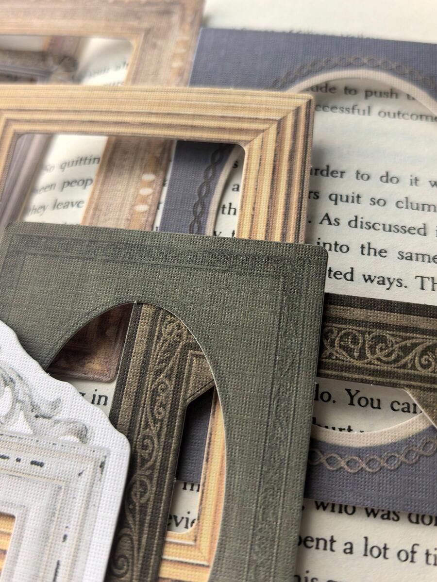 10pcs/Pack Vintage Frame Hollow Textured Stickers For Scrapbooking & Decoration Paper Material Papers Back To School
