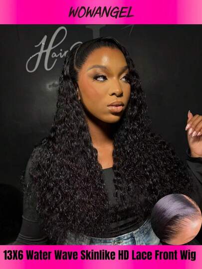 WOWANGEL 28 Inch Water Wave Remy Human Hair Lace Front Wig, 13x6 High Definition Transparent Lace Front Wig, Pre-Plucked Natural Hairline Deep Wave Brazilian Remy Human Hair Wig, 200% High Density Glueless Long Curly Lace Front Wig, Fluffy Water Wave Texture, Breathable And Easy For Beginners To Wear