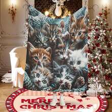Kuschelige Coperta Natalizia Cartoon Group of Adorable Kittens in Knitted Blanket Morbida Multifunzionale Idea Regalo Perfetta per Amanti dei Gatti Offerta Imperdibile - Multicolore - Visualizzare 2
