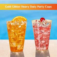 100 Count 14 OZ Gold Glitter Heavy Duty Large Plastic Cups, Disposable Plastic Glasses Tumblers, Elegant Wedding Birthday Christmas Party Cups - Gold - View 6