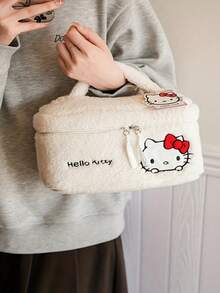 1pc Sanrio Teddy Bear Plush Large Capacity Cosmetic Bag, Cartoon Fashion Soft Travel Makeup Pouch, High-Quality, Zipper Closure, Suitable For Girls