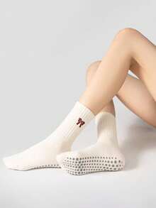 Giao hàng ngẫu nhiên 1/2/3/5 đôi, tất cổ cao kẻ sọc đỏ có nơ Encore dành cho nữ, thích hợp cho khiêu vũ, Pilates, thể thao trong nhà, tất yoga chống trơn trượt. - Nhiều màu - Xem 6