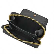 女士拉链小菱形钱包刺绣皮革手拿包女士短款迷你钱包卡包女士钱包小钱包可爱钱包女士钱包女士零钱包 - 黑色 - 查看 11