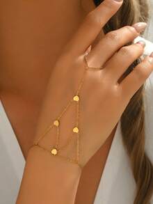 LIEBEIRIS 1条18K镀金极简网状心形不锈钢手链，适合女士日常佩戴和作为礼物 - 金黃色 - 查看 5