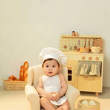 1 Set Traje de Chef Recién Nacido, Incluye Gorro de Chef y Delantal, Disfraz Temático de Chef para Sesión de Fotos de los 100 Días del Bebé, Adecuado como Accesorio de Fotografía, para Halloween, Acción de Gracias, Baby Shower, Fiesta de Revelación de Género, Bautizo y Regalo para Mamá Primeriza - de los hombres - Ver 5