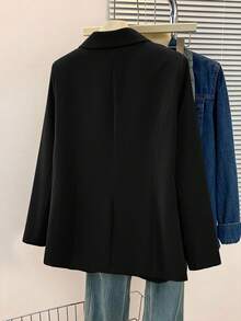 女士纯色翻领西装外套，纽扣前袋设计，长袖，适合办公室穿着，商务休闲两相宜，适合秋、冬、春季穿着。 - 黑色 - 查看 5