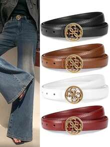 1/2pcs Ladies' Belt Smooth Buckle Belt Korean Fashion Letter V Pants Belt Ladies' Belt Student Campus Versatile Wear Resistant - Multicolor - View 1
