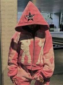 Y2K American  Brand Fashion High Street Personality Hip Hop Style Hooded Cardigan Men's And Women's Alphabet Cloth Sweater - 藍色 - 查看 2